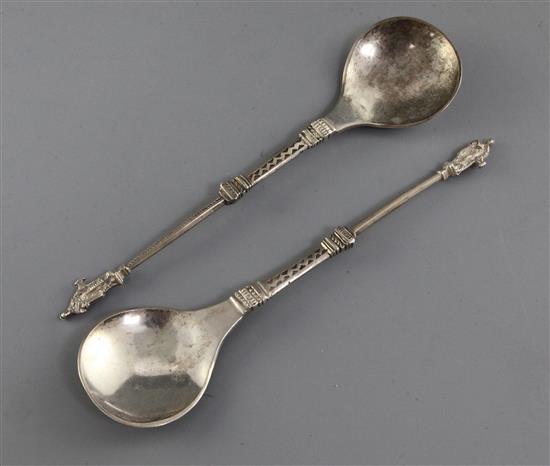 Two similar Scandinavian white metal spoons, 7.5in.